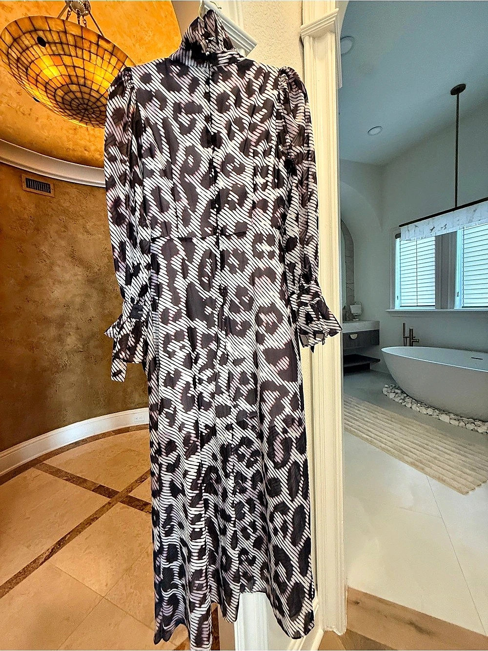 Maje Printed Maxi Dress in Black & Pink Like New US Size Small